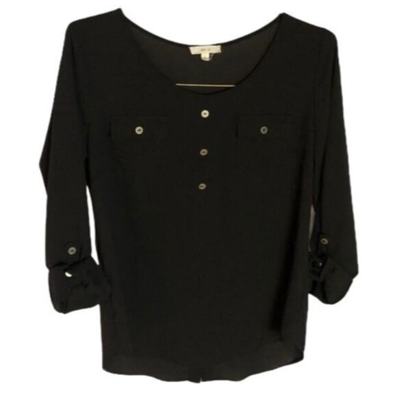 Mine black sheer long sleeve pockets shirt sheer pockets buttons large READ - Picture 1 of 7